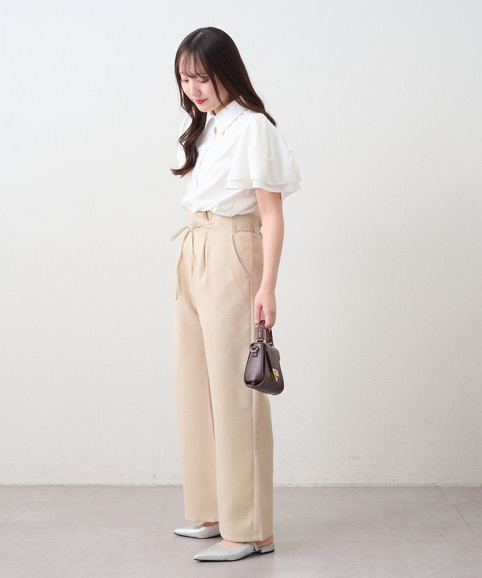 ナイスクラップ NICE CLAUP 細見えシルエット、ウエストハトメイージーパンツ （IVY） IVY