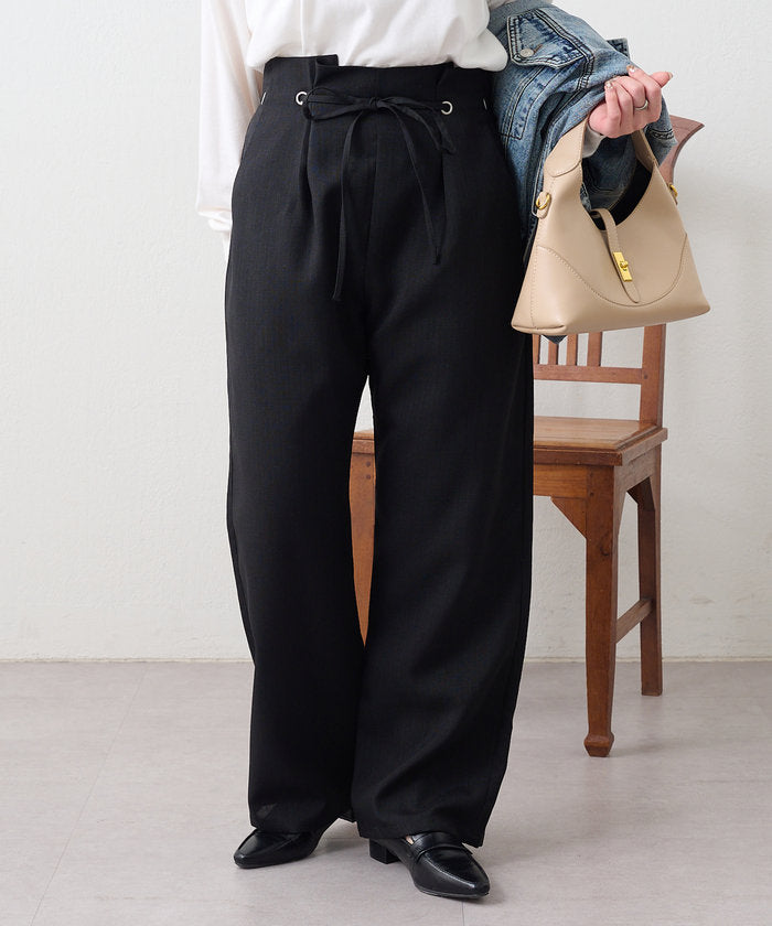 ナイスクラップ NICE CLAUP 細見えシルエット、ウエストハトメイージーパンツ （IVY） IVY