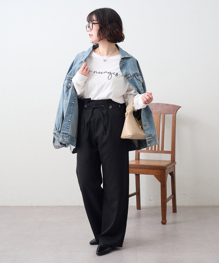 ナイスクラップ NICE CLAUP 細見えシルエット、ウエストハトメイージーパンツ （IVY） IVY