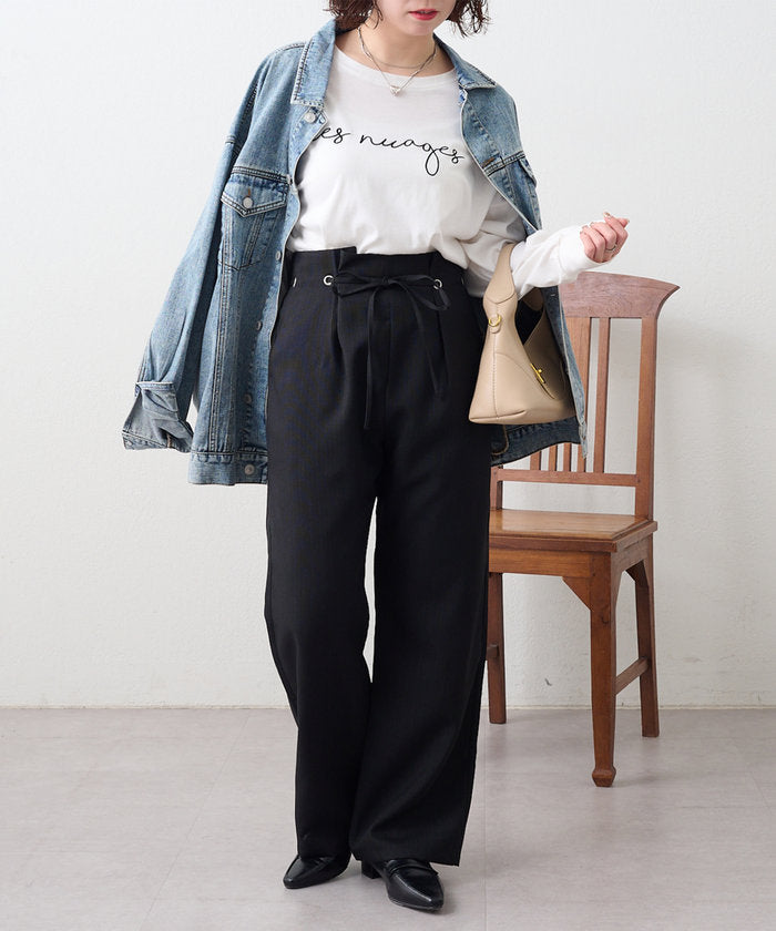 ナイスクラップ NICE CLAUP 細見えシルエット、ウエストハトメイージーパンツ （IVY） IVY