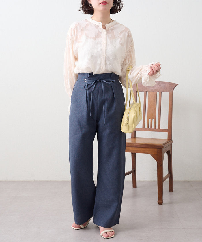 ナイスクラップ NICE CLAUP 細見えシルエット、ウエストハトメイージーパンツ （IVY） IVY