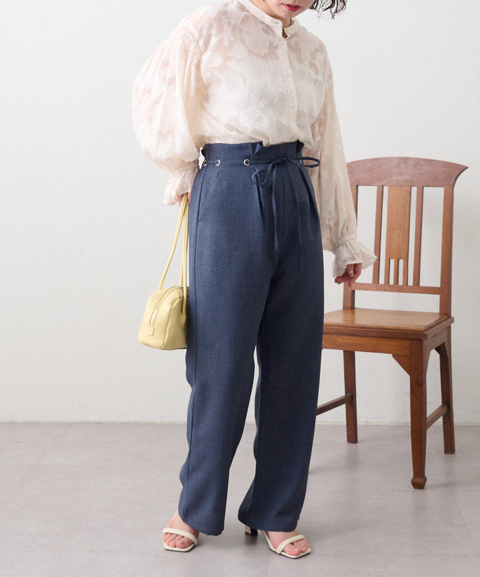 ナイスクラップ NICE CLAUP 細見えシルエット、ウエストハトメイージーパンツ （IVY） IVY