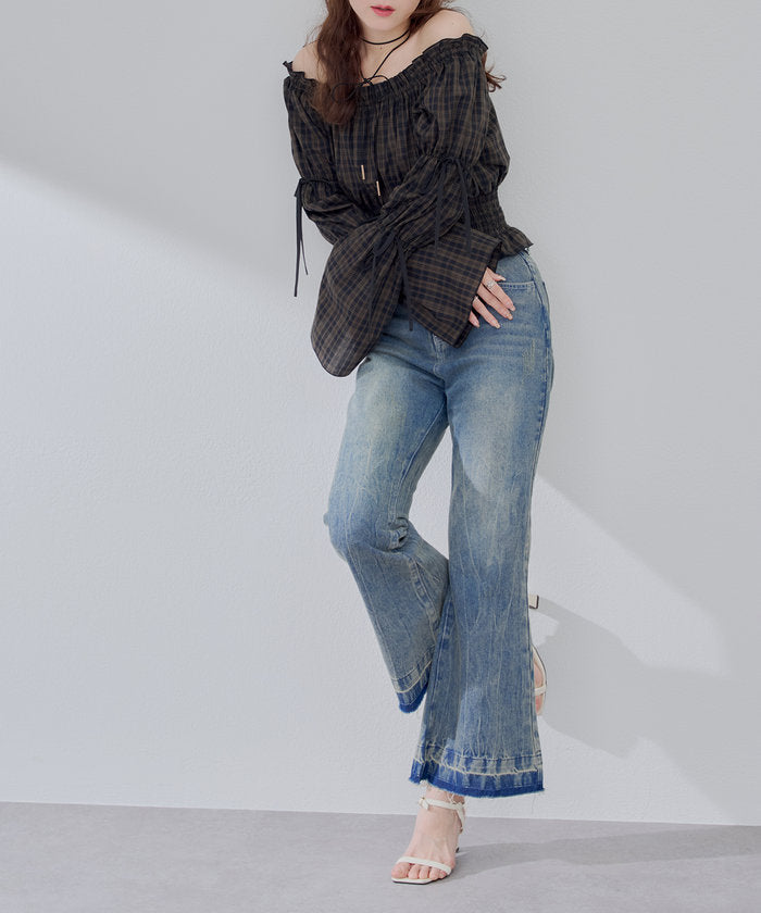 ナイスクラップ NICE CLAUP 【＠may_81oセレクト】フレアデニムパンツ （CLR） CLR