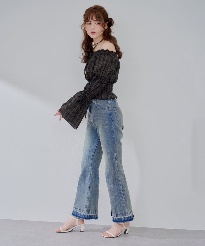 ナイスクラップ NICE CLAUP 【＠may_81oセレクト】フレアデニムパンツ （CLR） CLR