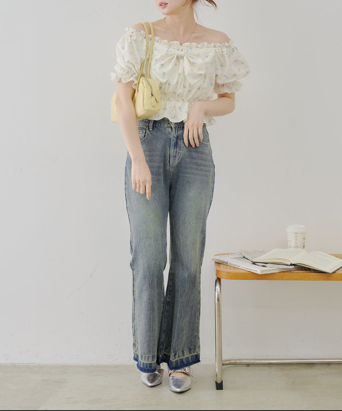 ナイスクラップ NICE CLAUP 【＠may_81oセレクト】フレアデニムパンツ （CLR） CLR