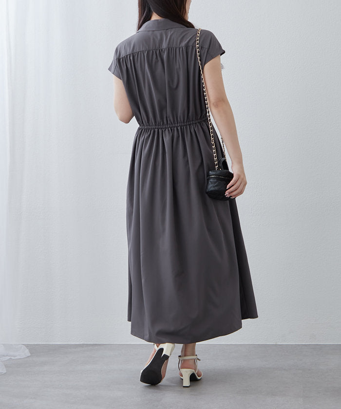 ナイスクラップ NICE CLAUP 【NAO】5色展開、キレイ見えシャツロングワンピース （CGY） CGY