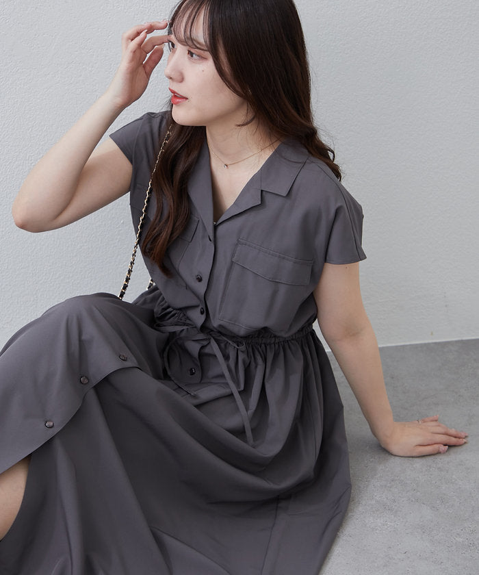 ナイスクラップ NICE CLAUP 【NAO】5色展開、キレイ見えシャツロングワンピース （CGY） CGY