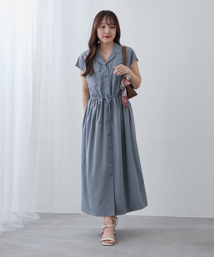 ナイスクラップ NICE CLAUP 【NAO】5色展開、キレイ見えシャツロングワンピース （CGY） CGY