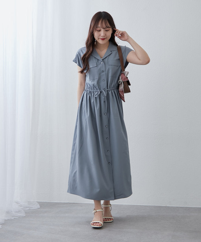 ナイスクラップ NICE CLAUP 【NAO】5色展開、キレイ見えシャツロングワンピース （CGY） CGY