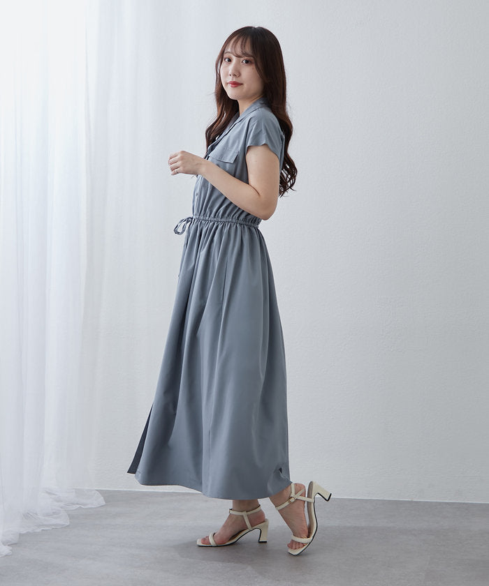 ナイスクラップ NICE CLAUP 【NAO】5色展開、キレイ見えシャツロングワンピース （CGY） CGY