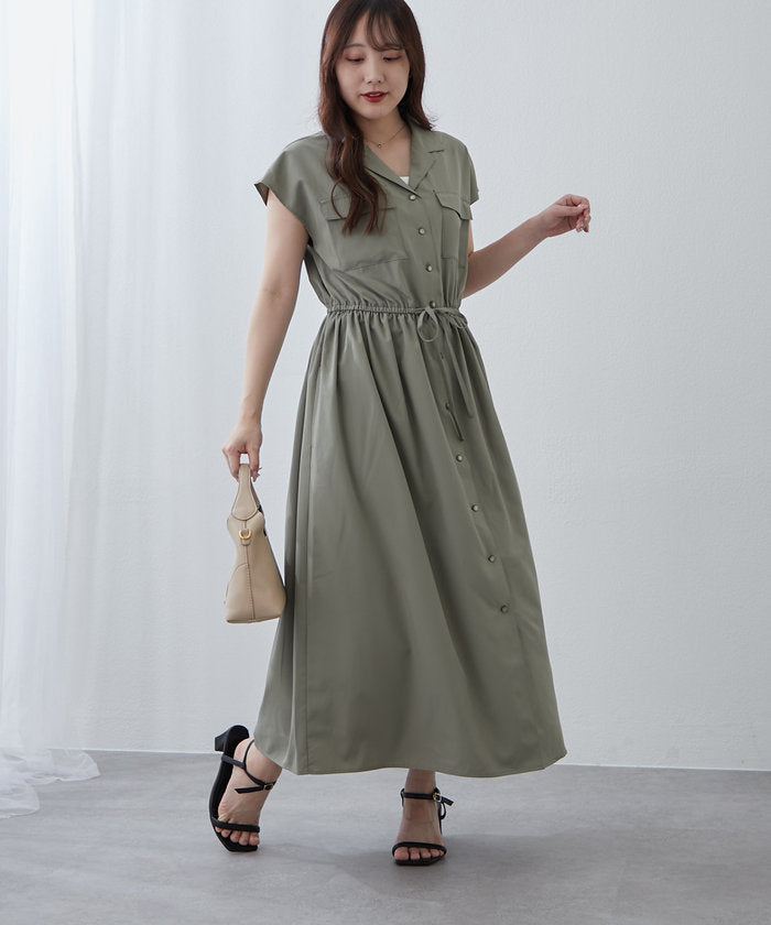 ナイスクラップ NICE CLAUP 【NAO】5色展開、キレイ見えシャツロングワンピース （CGY） CGY