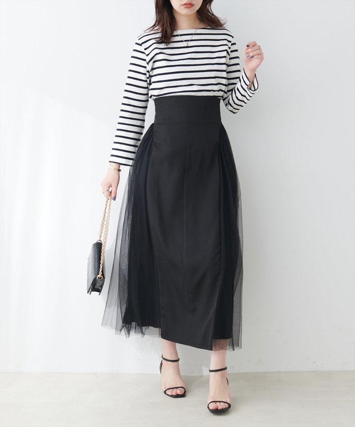 ナイスクラップ NICE CLAUP 【natural couture】チュールコンビスカート （GBE） GBE