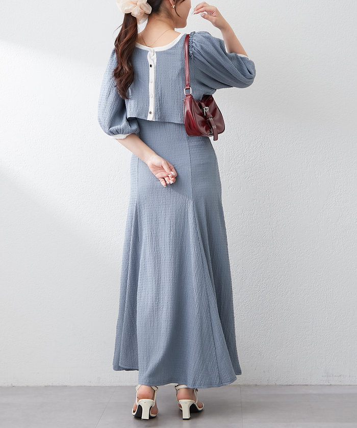 ナイスクラップ NICE CLAUP 【セットアイテム】【RMAF】配色カットジャガードワンピース （BK） BK