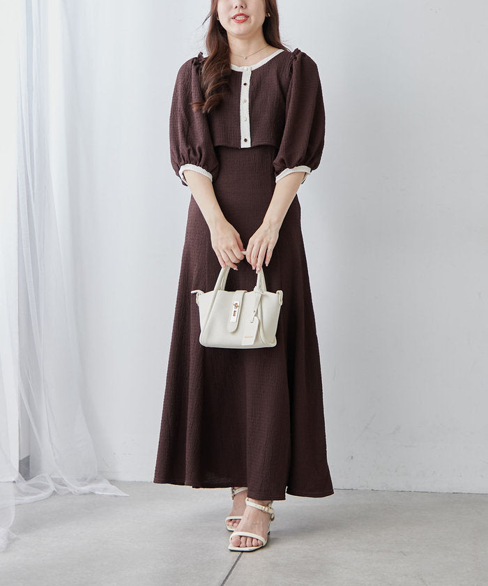 ナイスクラップ NICE CLAUP 【セットアイテム】【RMAF】配色カットジャガードワンピース （BK） BK