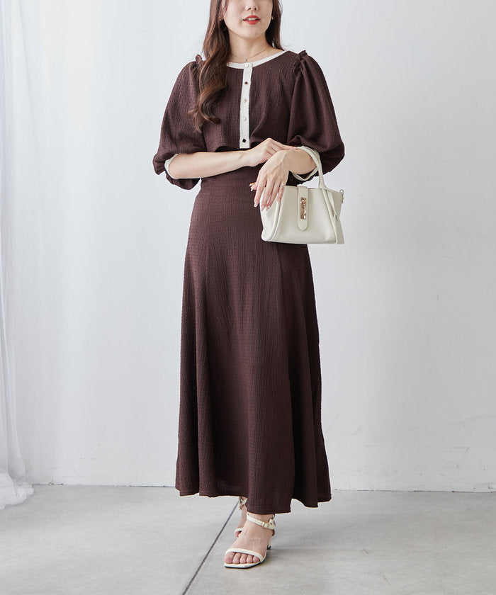 ナイスクラップ NICE CLAUP 【セットアイテム】【RMAF】配色カットジャガードワンピース （BK） BK