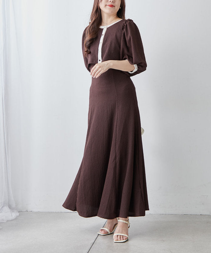 ナイスクラップ NICE CLAUP 【セットアイテム】【RMAF】配色カットジャガードワンピース （BK） BK