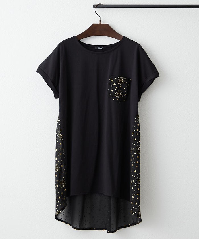 ナイスクラップ NICE CLAUP 大人の遊び心くすぐる異素材切替Tシャツ （BK） BK