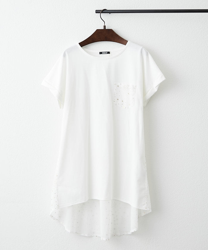 ナイスクラップ NICE CLAUP 大人の遊び心くすぐる異素材切替Tシャツ （BK） BK