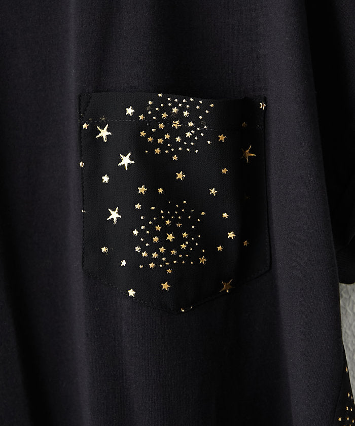 ナイスクラップ NICE CLAUP 大人の遊び心くすぐる異素材切替Tシャツ （BK） BK