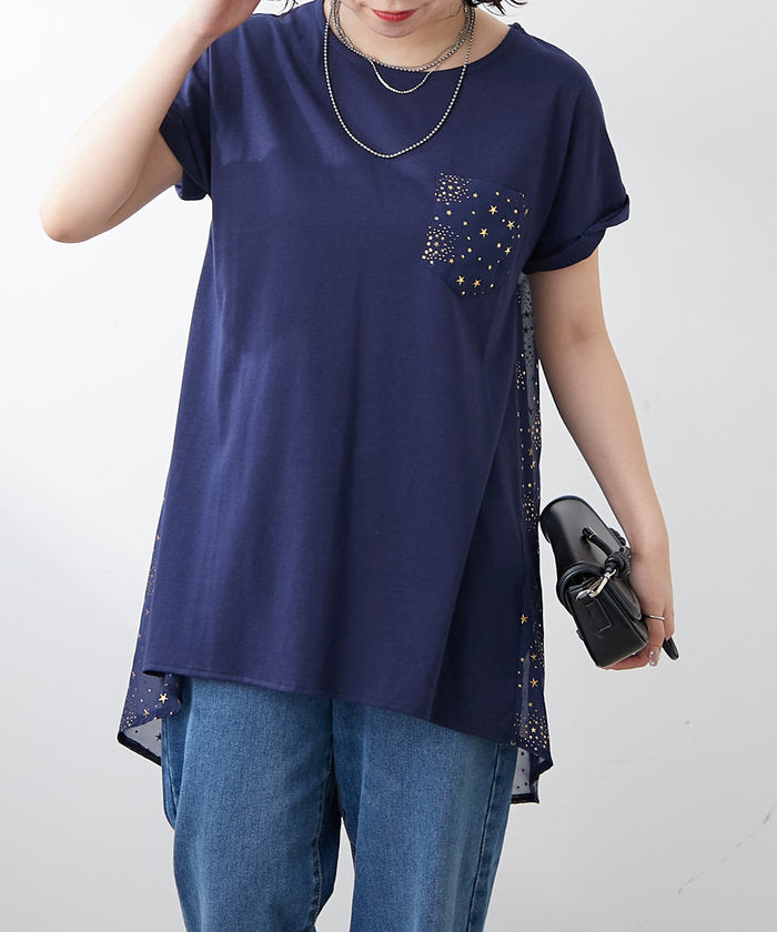 ナイスクラップ NICE CLAUP 大人の遊び心くすぐる異素材切替Tシャツ （BK） BK