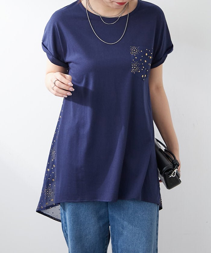 ナイスクラップ NICE CLAUP 大人の遊び心くすぐる異素材切替Tシャツ （BK） BK