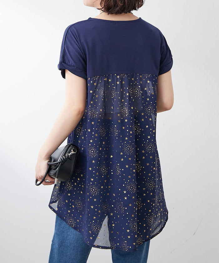 ナイスクラップ NICE CLAUP 大人の遊び心くすぐる異素材切替Tシャツ （BK） BK