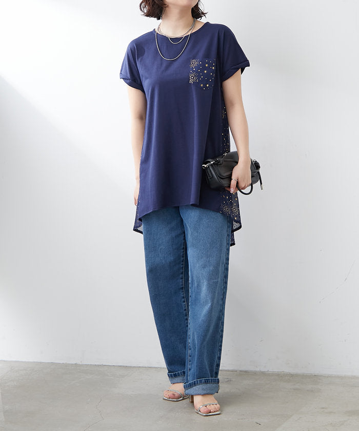 ナイスクラップ NICE CLAUP 大人の遊び心くすぐる異素材切替Tシャツ （BK） BK