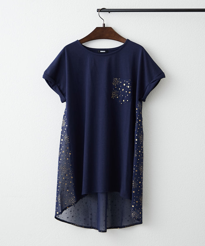 ナイスクラップ NICE CLAUP 大人の遊び心くすぐる異素材切替Tシャツ （BK） BK