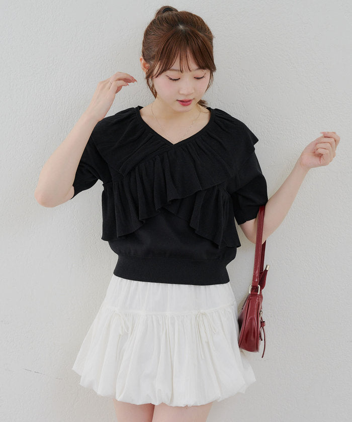 ナイスクラップ NICE CLAUP 【RMAF】クロスフリル半袖ニット （BLG） BLG