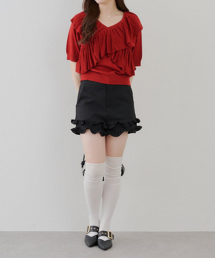 ナイスクラップ NICE CLAUP 【RMAF】クロスフリル半袖ニット （BLG） BLG