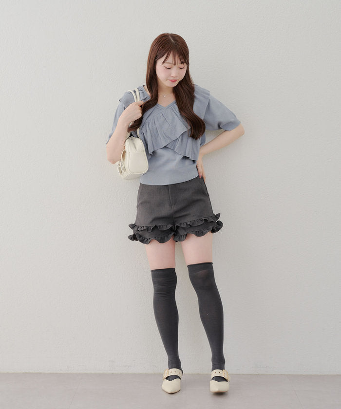 ナイスクラップ NICE CLAUP 【RMAF】クロスフリル半袖ニット （BLG） BLG