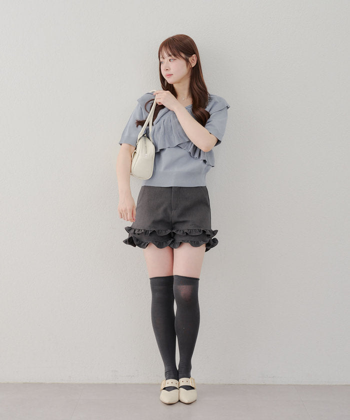 ナイスクラップ NICE CLAUP 【RMAF】クロスフリル半袖ニット （BLG） BLG