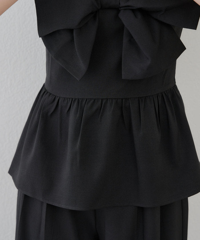 ナイスクラップ NICE CLAUP 【SET UP】ドッキングリボントップス×タックワイドパンツ （BL） BL