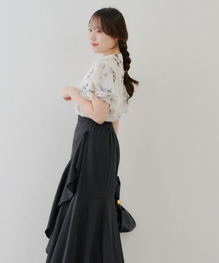 ナイスクラップ NICE CLAUP 【WEB先行予約】【SETUP対応】ぼかし花柄フレア袖ブラウス （BR） BR