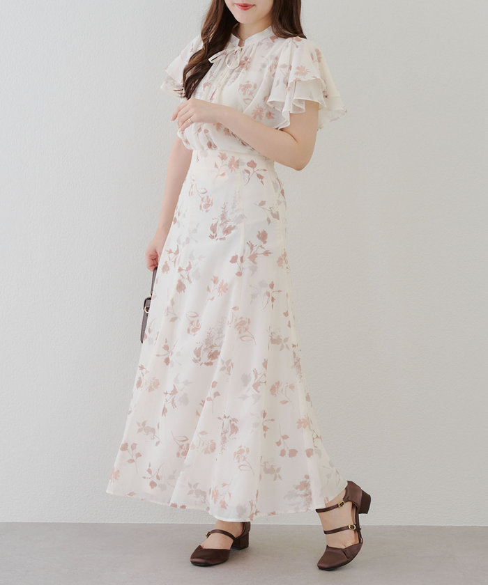 ナイスクラップ NICE CLAUP 【WEB先行予約】【SETUP対応】ぼかし花柄フレア袖ブラウス （BR） BR