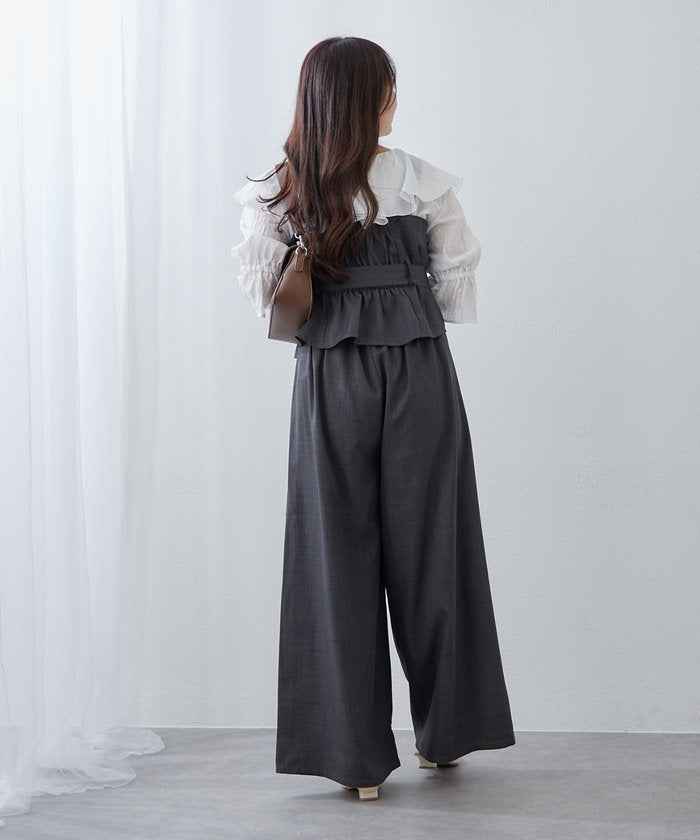 ナイスクラップ NICE CLAUP 【RMAF】【2枚セット】麻風素材の色々ぼたんキャミ+パンツセット （CGY） CGY