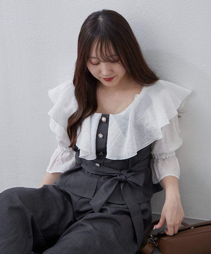 ナイスクラップ NICE CLAUP 【RMAF】【2枚セット】麻風素材の色々ぼたんキャミ+パンツセット （CGY） CGY