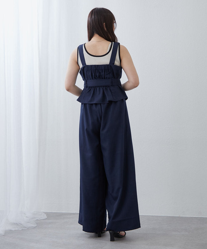 ナイスクラップ NICE CLAUP 【RMAF】【2枚セット】麻風素材の色々ぼたんキャミ+パンツセット （CGY） CGY