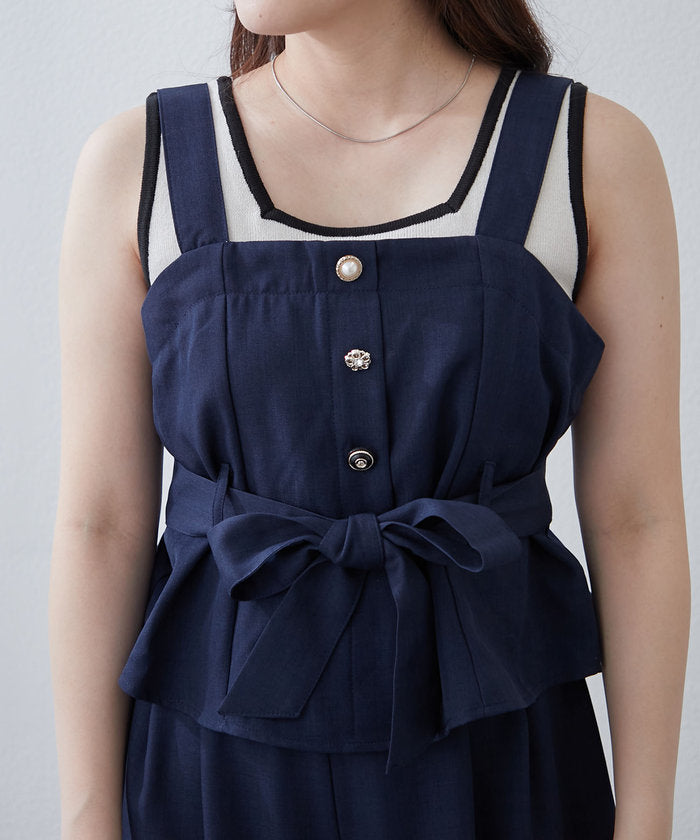 ナイスクラップ NICE CLAUP 【RMAF】【2枚セット】麻風素材の色々ぼたんキャミ+パンツセット （CGY） CGY