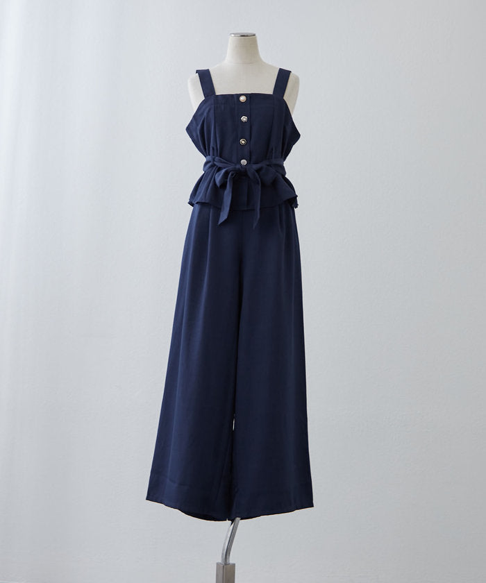 ナイスクラップ NICE CLAUP 【RMAF】【2枚セット】麻風素材の色々ぼたんキャミ+パンツセット （CGY） CGY