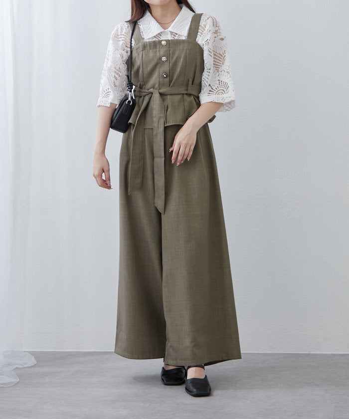 ナイスクラップ NICE CLAUP 【RMAF】【2枚セット】麻風素材の色々ぼたんキャミ+パンツセット （CGY） CGY