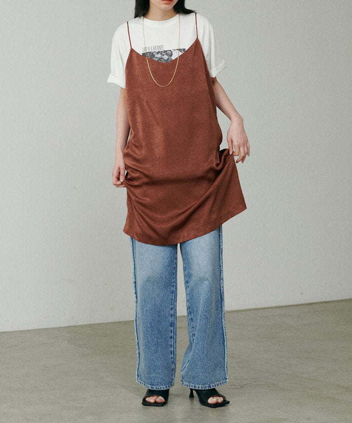 ナイスクラップ NICE CLAUP 【LARUTA】マットバックサテンチュニックワンピース （BR） BR