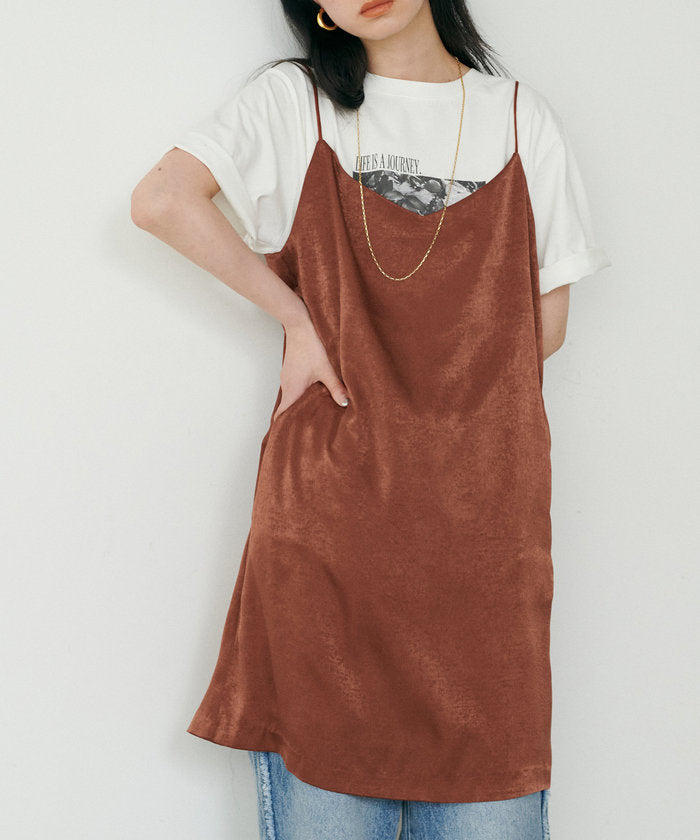 ナイスクラップ NICE CLAUP 【LARUTA】マットバックサテンチュニックワンピース （BR） BR