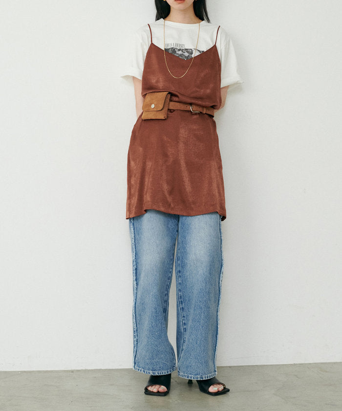 ナイスクラップ NICE CLAUP 【LARUTA】マットバックサテンチュニックワンピース （BR） BR