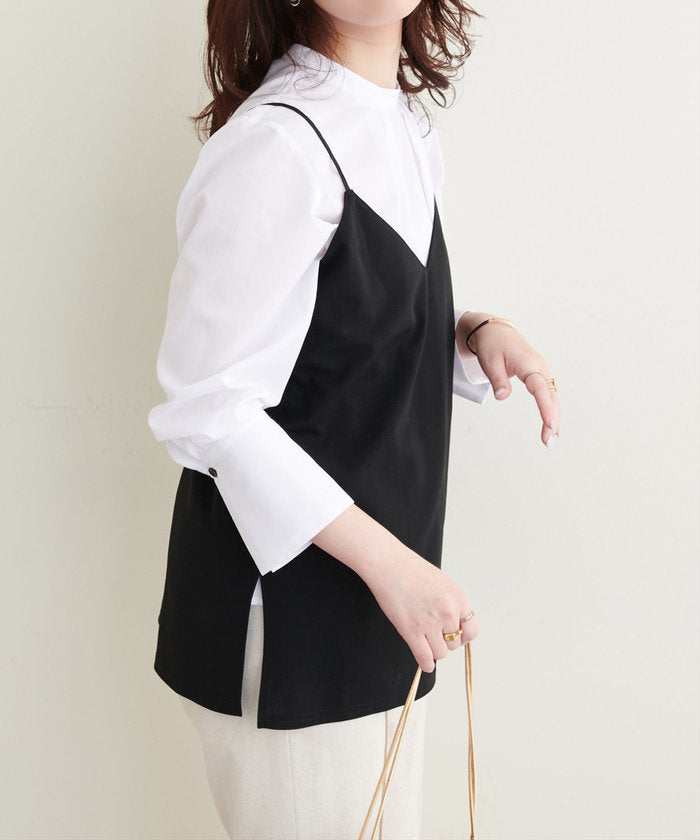 ナイスクラップ NICE CLAUP 【natural couture】バック釦スタンドカラーシャツ （OFF） OFF