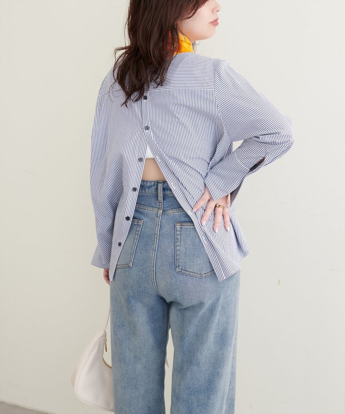 ナイスクラップ NICE CLAUP 【natural couture】バック釦スタンドカラーシャツ （OFF） OFF
