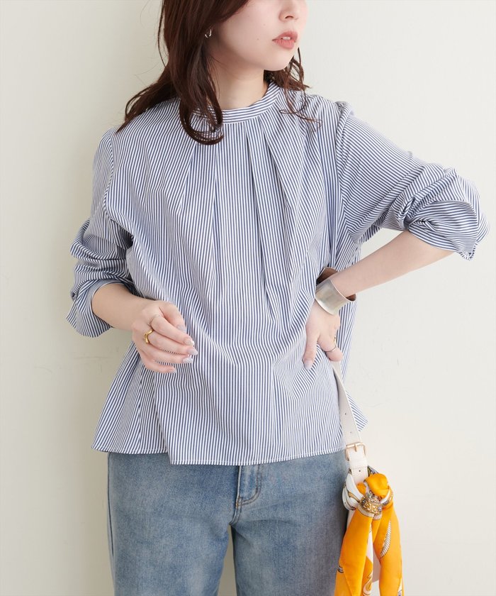 ナイスクラップ NICE CLAUP 【natural couture】バック釦スタンドカラーシャツ （OFF） OFF