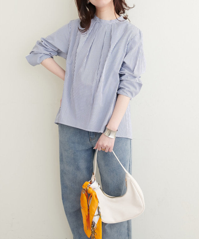 ナイスクラップ NICE CLAUP 【natural couture】バック釦スタンドカラーシャツ （OFF） OFF