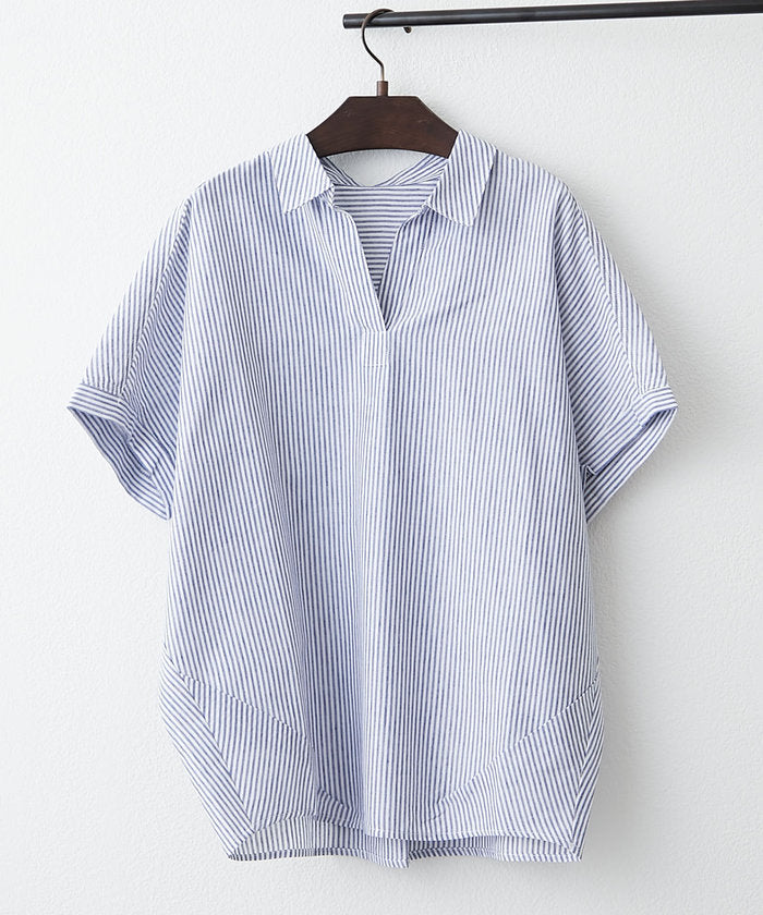 ナイスクラップ NICE CLAUP 【10色展開！】シンプルで使いやすいのに大人高見え！リネン混スキッパーシャツ （DVT） DVT