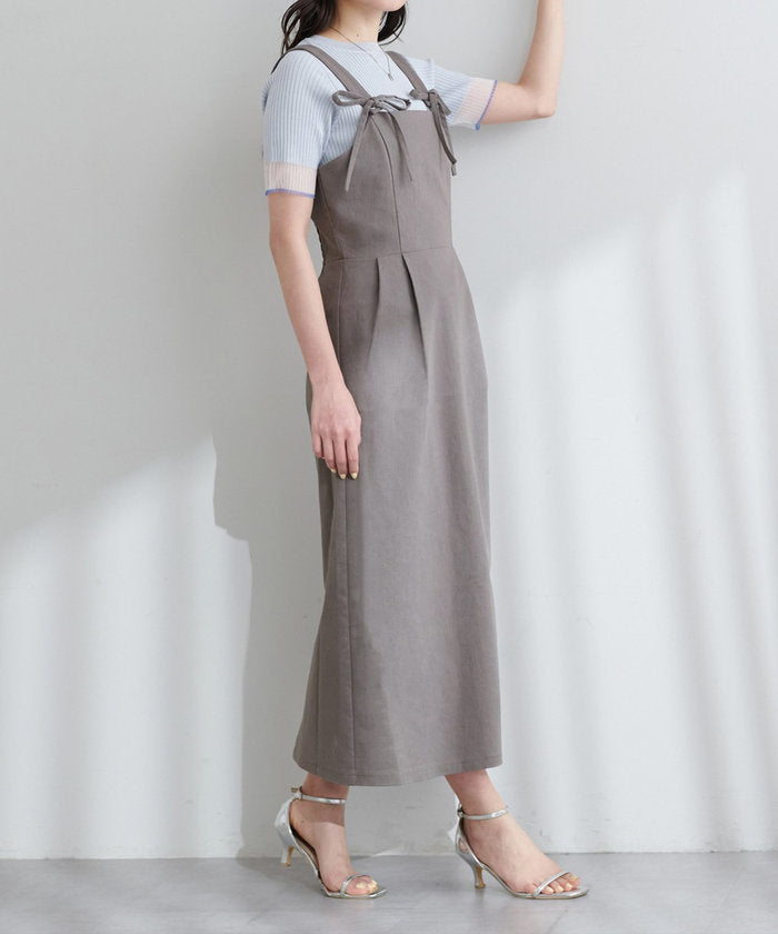 ナイスクラップ NICE CLAUP 【natural couture】リボンディティールジャンスカワンピース （GY） GY